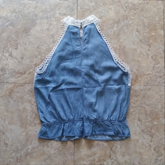 New York & Company Chambray Halter peplum hem top, size Large - Picture 4 of 10